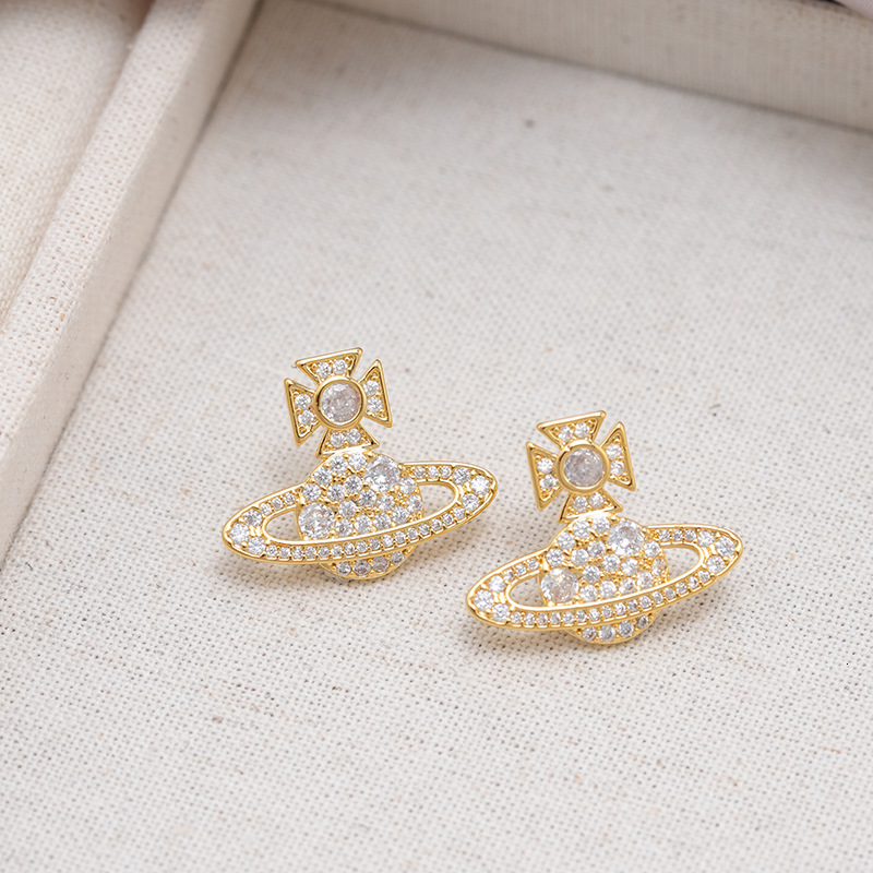 Light , fashionable, high-end, zirconia female niche design, Saturn earrings, versatile temperament, and atmospheric earring trend