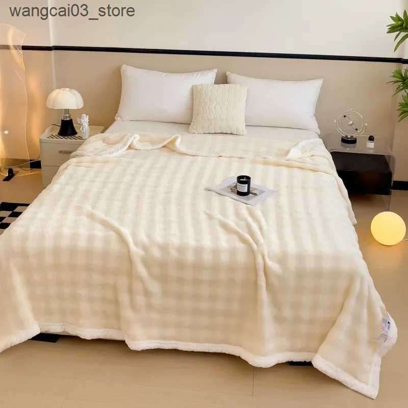 Blankets Swaddling New Imitation Rabbit Plush Autumn Warm Blanket for Bed Soft Fluffy Skin-friendly Throw Blankets for Sofa Lap Warmth Bed Sheets L240