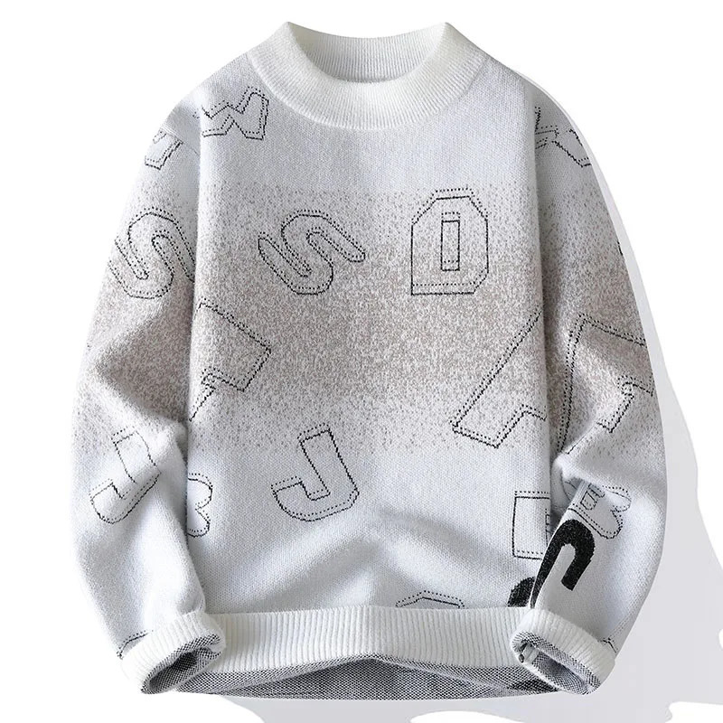 Sweater Mens Winter Arrival Thick Warm Knitted Sweater Mens Alphabet Pattern Sweater Mens Wool Pullover 241007