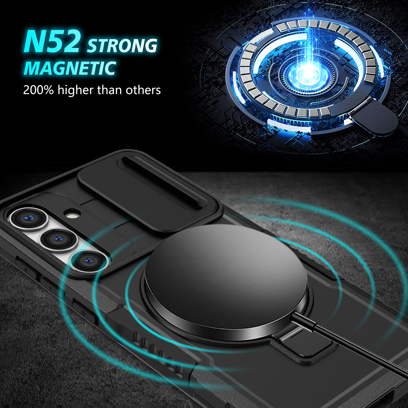 Slide Window Camera Protection Heavy Duty Shockproof Armor Bracket Ring Stand Magnetic For Magsafe Wireless Charging Case For Samsung S21 S22 S23 FE S - view 5