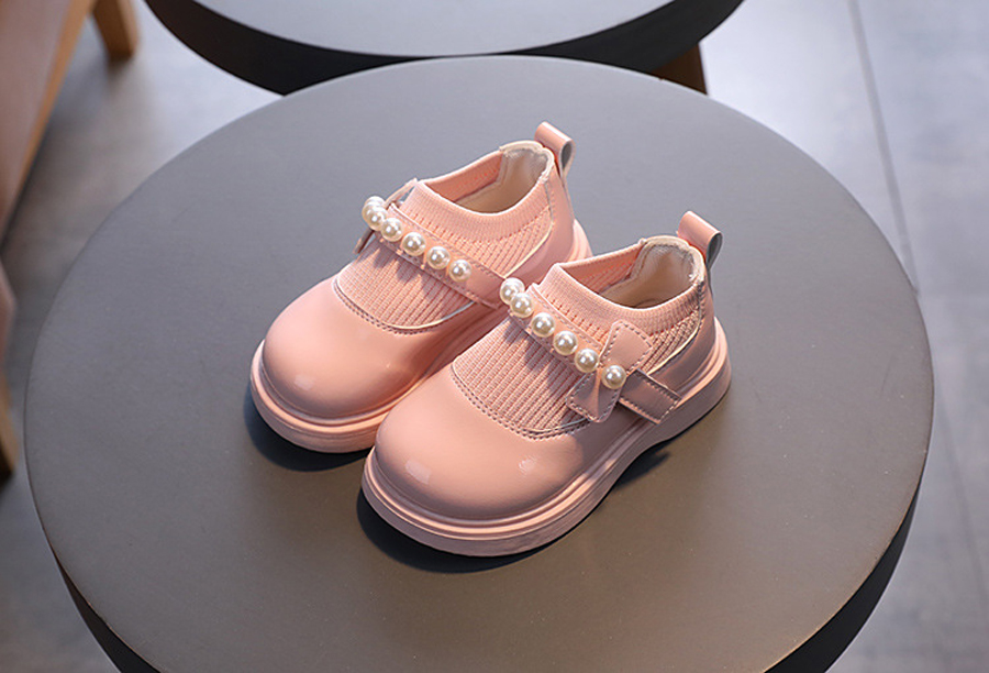 Children's Girl Baby Leather Shoes Pearl Beaded Fashion Princess Round Toe Heightening Cutefeet Casual Comfortable Student Shoes Sizes 21-30
