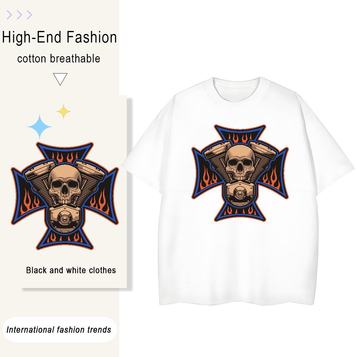 TOP Quality Womens T Shirts 230g Cotton Short sleeve Soft Outdoor skull Couples T Shirts Lady Black Oversized Tee Shirt