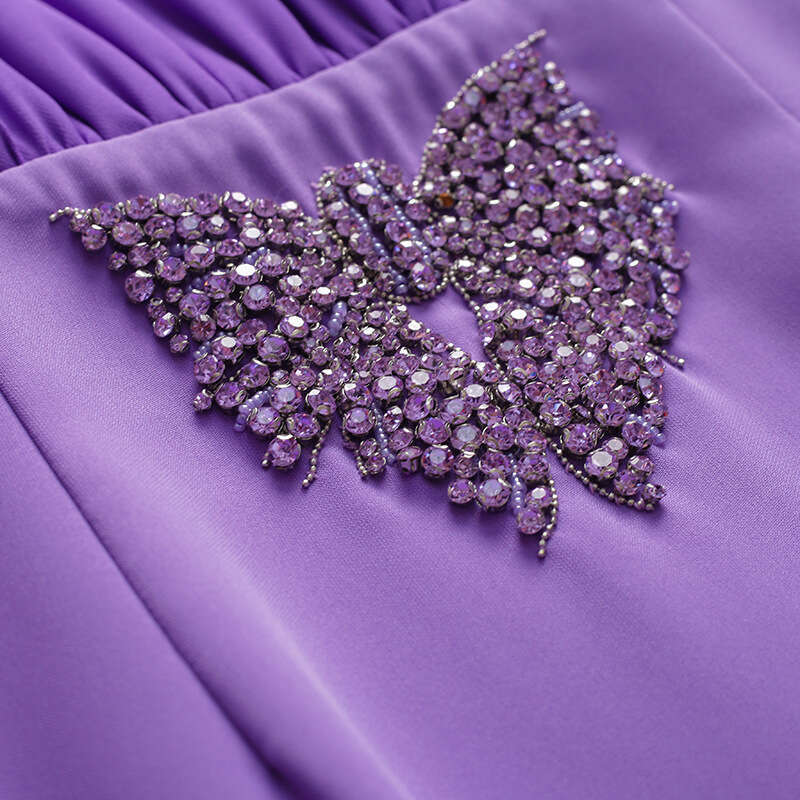 French Dress 2024 Womens New Autumn Sister Style High end Purple Nail Diamond Waist Bag Hip Skirt