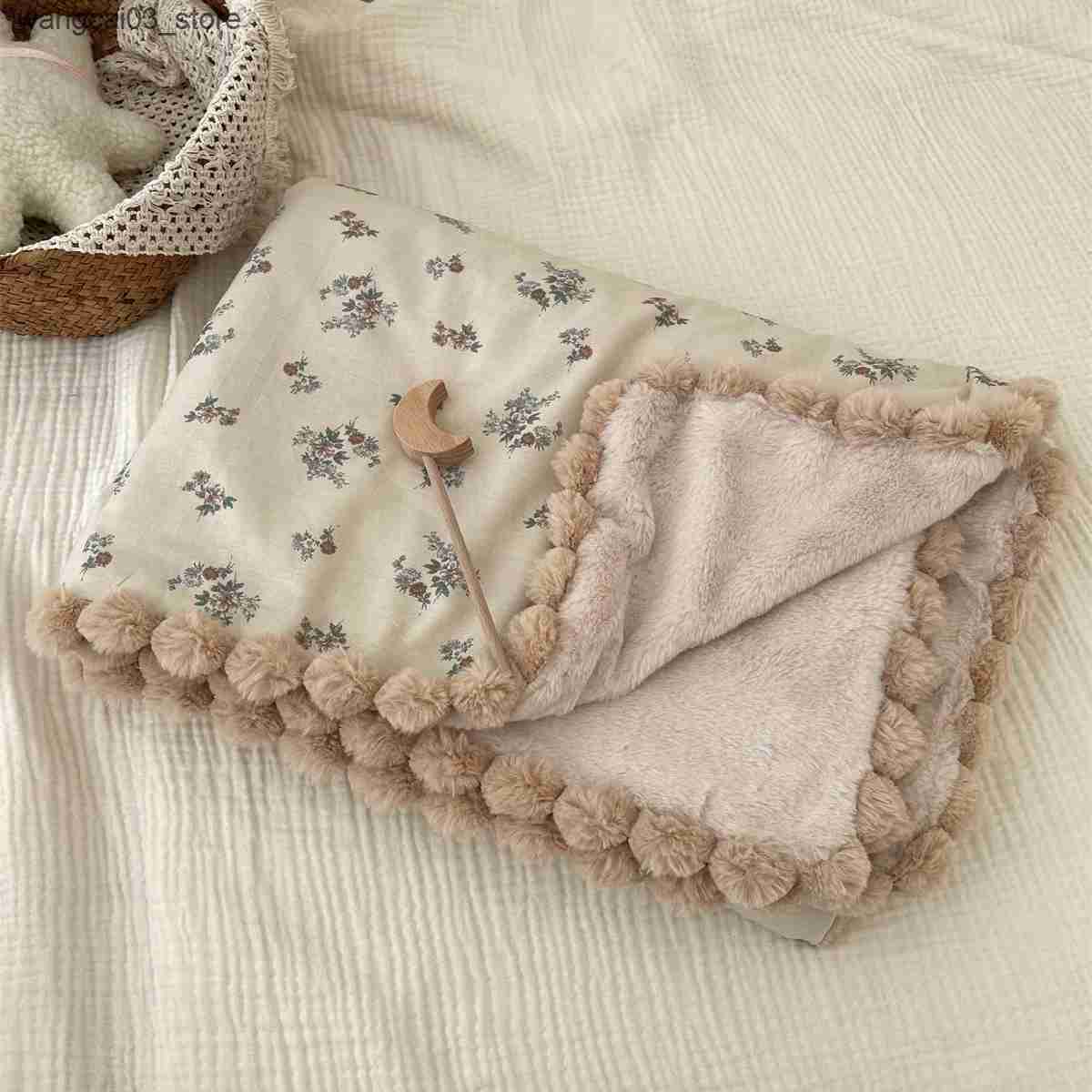 Blankets Swaddling Winter Warm Baby Floral Blankets Plush Swaddle For Newborn Cotton Stroller Blanket Bed Comforter Infant Baby Stuff L240910