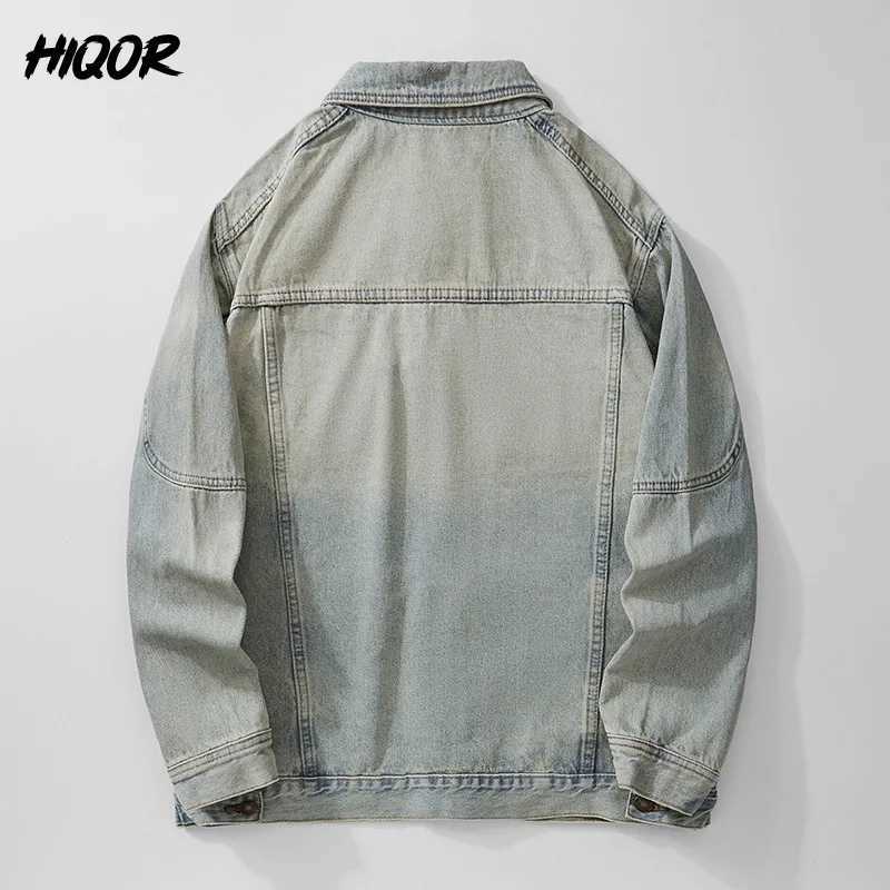HIQOR autumn mens retro denim jacket fashionable motorcycle jacket mens jacket high-quality mens bag jeans jacket W241011
