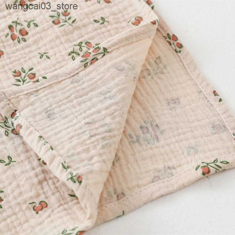 Blankets Swaddling 2pcs Cotton Swaddle Blanket Baby Blanket Floral Print Muslin Diaper Swaddle New Born Crinkle Fabric Born Stroller Cover L240910