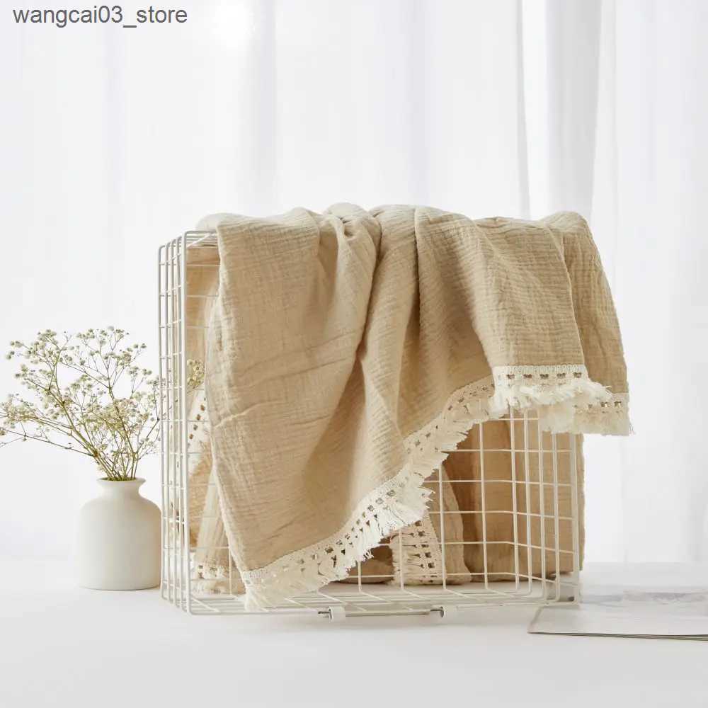 Blankets Swaddling Cotton Muslin Swaddle Blankets for Newborn Baby Tassel Receiving Blanket New Born Swaddle Wrap Infant Sleeping Quilt Bed Cover L240