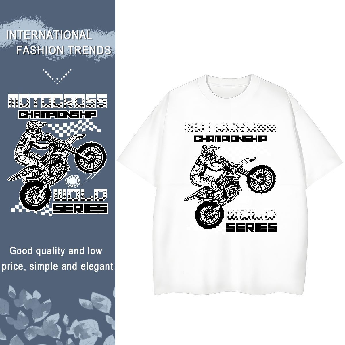 Casual New T shirt 230g Cotton Crew Neck High Street Hip Hop motorbike Tshirt for Man Woman High quality Graphic Tops