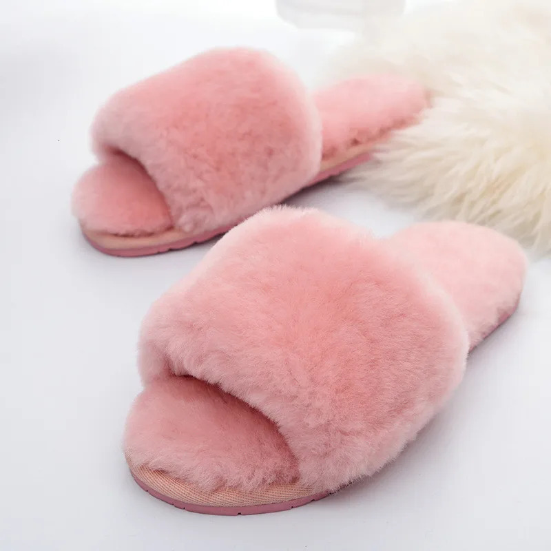 Colorful wool womens home slider natural sheepskin fur slider fashionable womens winter slider warm womens indoor slider soft 241007
