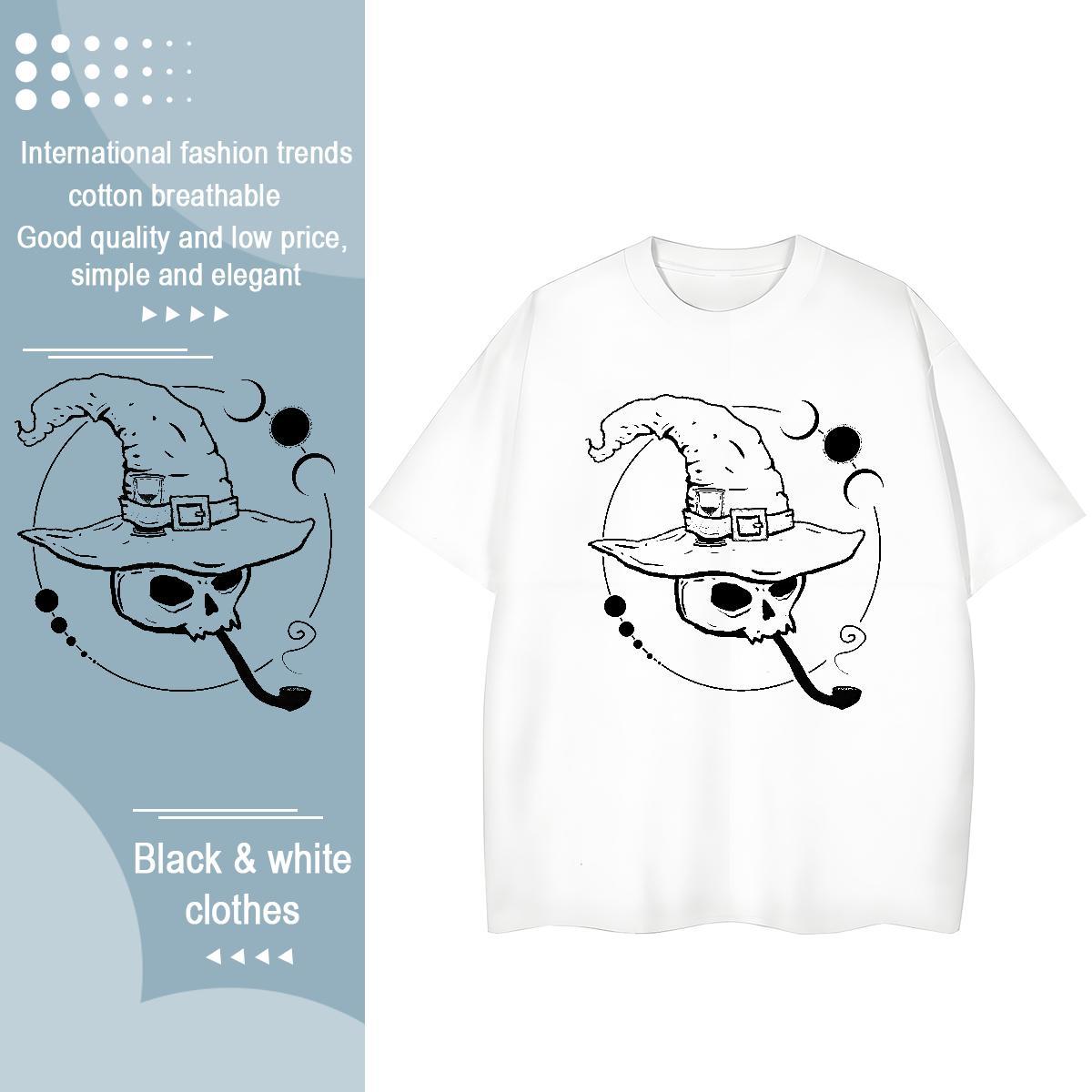 TOP Quality Womens T Shirts 230g Pure Cotton Breathable Short Sleeve Daily Outfit skull Lady T shirt Comfortable Black Oversized Tees