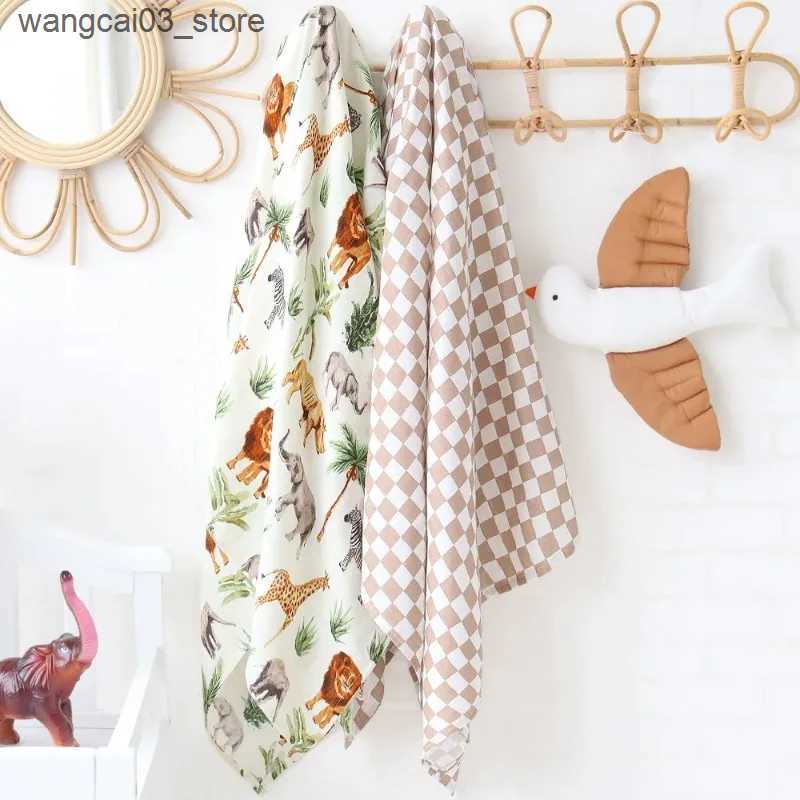 Blankets Swaddling Farm Print Muslin Swaddle Bamboo Cotton Baby Blankets Newborn Receiving Blanket Super Soft 2 Layers Blanket Shower Wrap L240910