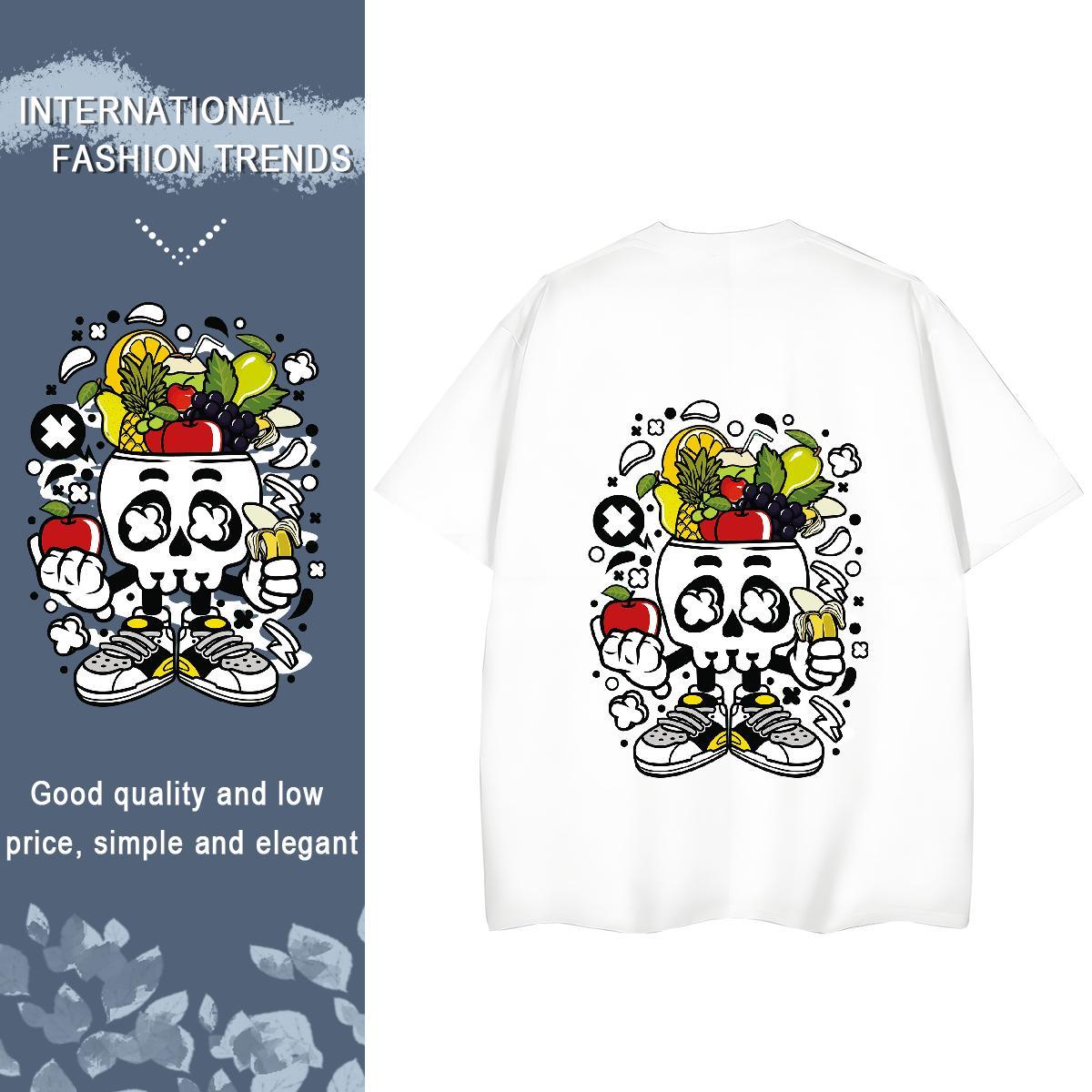 Classic Woman T Shirts 230g Pure Cotton Breathable Crew Neck Daily Wear skull Couples T Shirts Soft Anime Clothings