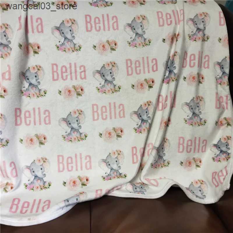 Blankets Swaddling Name Personalized Baby Blanket Swaddling Baby Bedding Crib Swaddle Elephant Custom Newborn Gift Baby Blanket Birthday Gift L240910