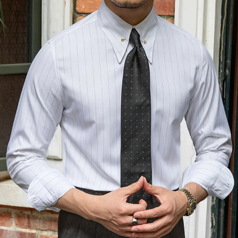 Business casual shirt mens clothing autumn Korean mens striped printed shirt 241007