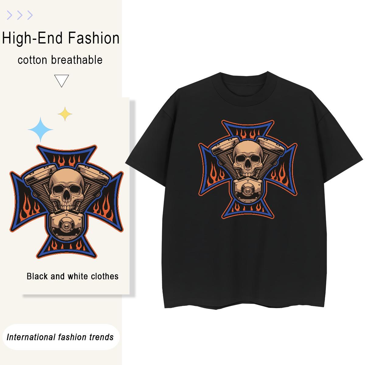 TOP Quality Womens T Shirts 230g Cotton Short sleeve Soft Outdoor skull Couples T Shirts Lady Black Oversized Tee Shirt