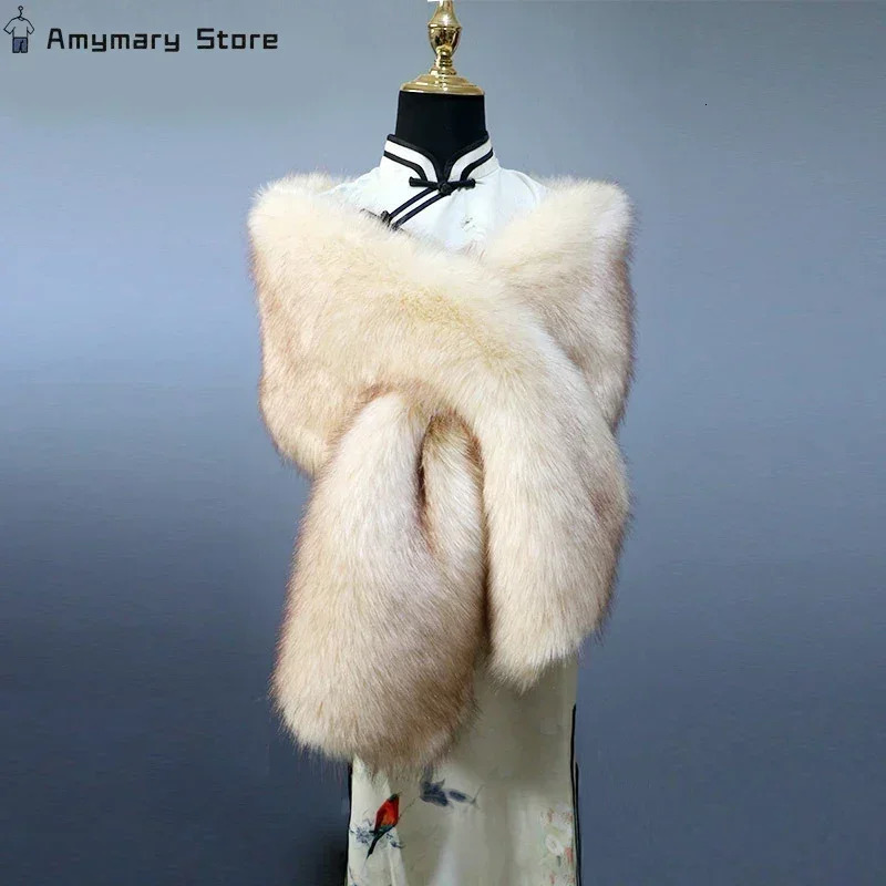 Autumn Winter Warm Cheongsam Shawl Neck Warmer Fur Scarf Stage Performance with Plush Widened Shawls Party Accessories 241009