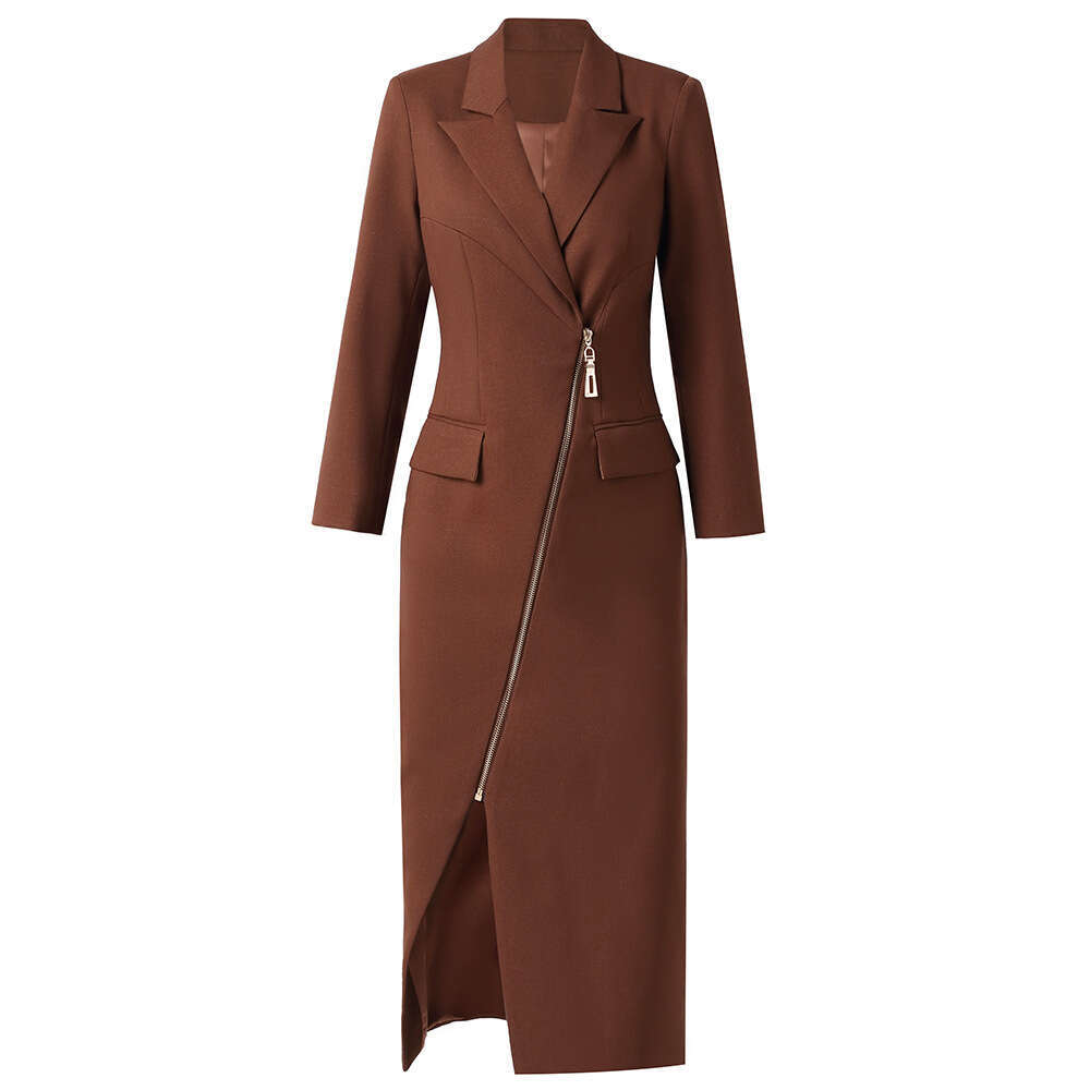 Smart and powerful dress with 2024 new autumn diagonal zipper to show off figure high-end split hip hugging suit skirt