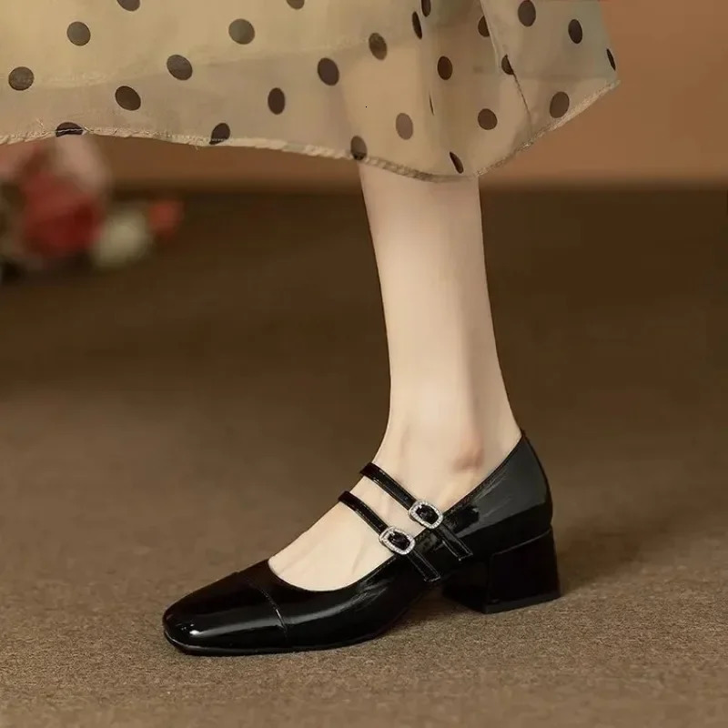 2024 Womens Shoes Square Toe Mary Jane Quality Double Buckle High Heel Fashion Ballet 240927