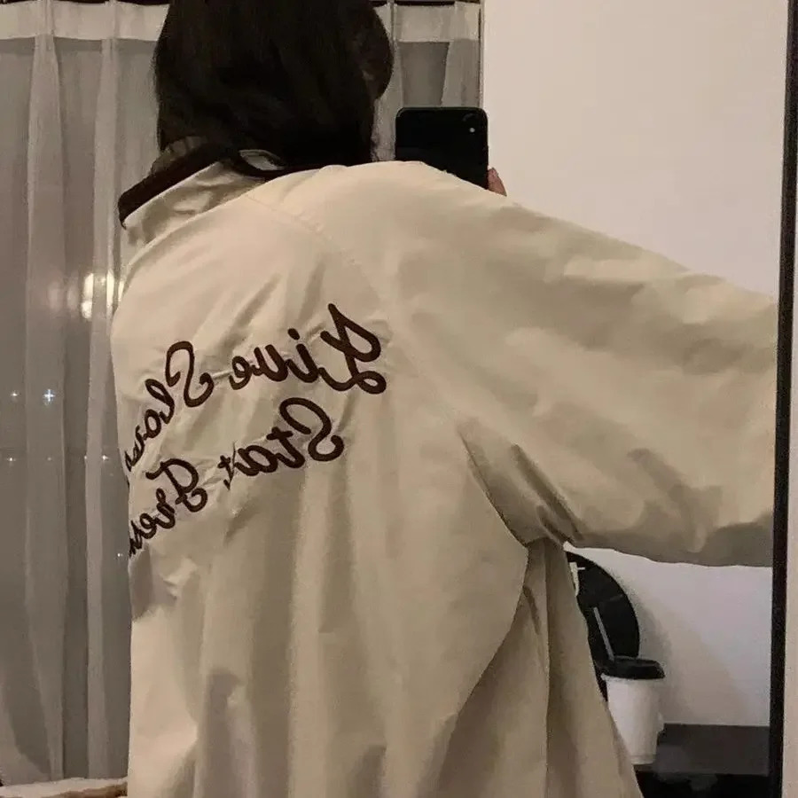 American retro cardigan jacket female autumn n feeling lazy wind baseball uniform loose casual niche couple top 241011