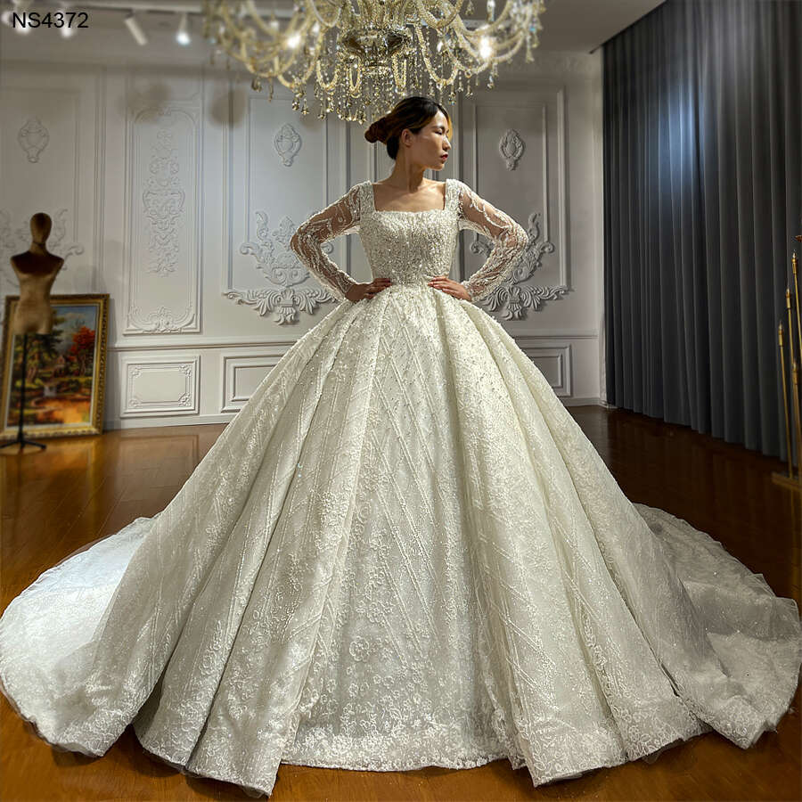 sy Long Train Wedding Dress Long Sleeves Bridal Dress