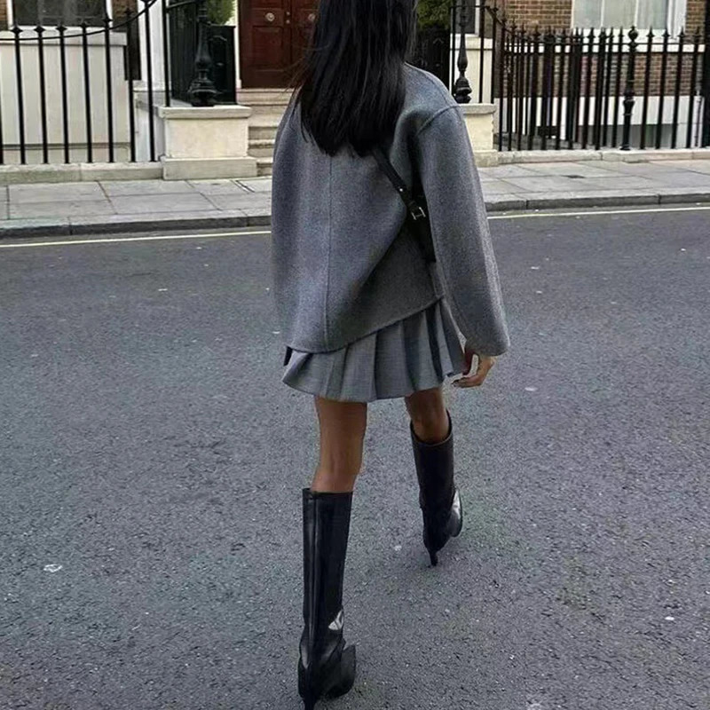 Women Fashion Long Sleeved Solid Outwear Ladies Stand Collar Double Breasted High Street Coat Autumn Casual Slim Wool Jacket 240930