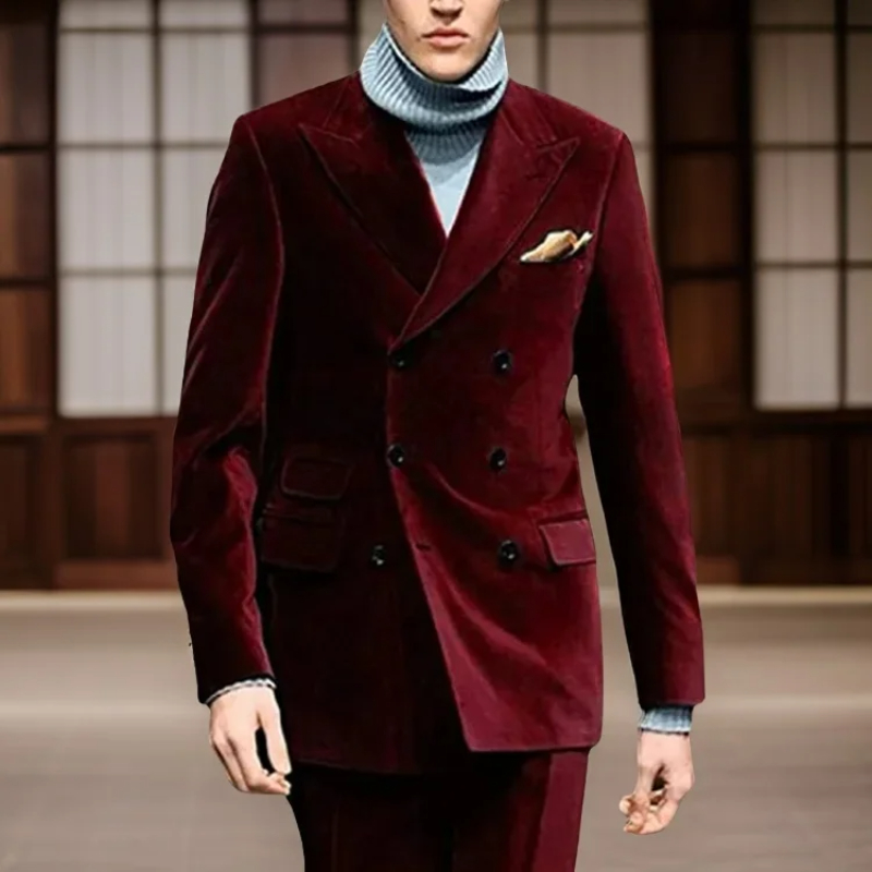 Formal Suits For Men Double Breasted Wedding Groom Tuxedos 2 Pcs Prom Party Velvet Smoking Jacket With Pant Latest Style 2024