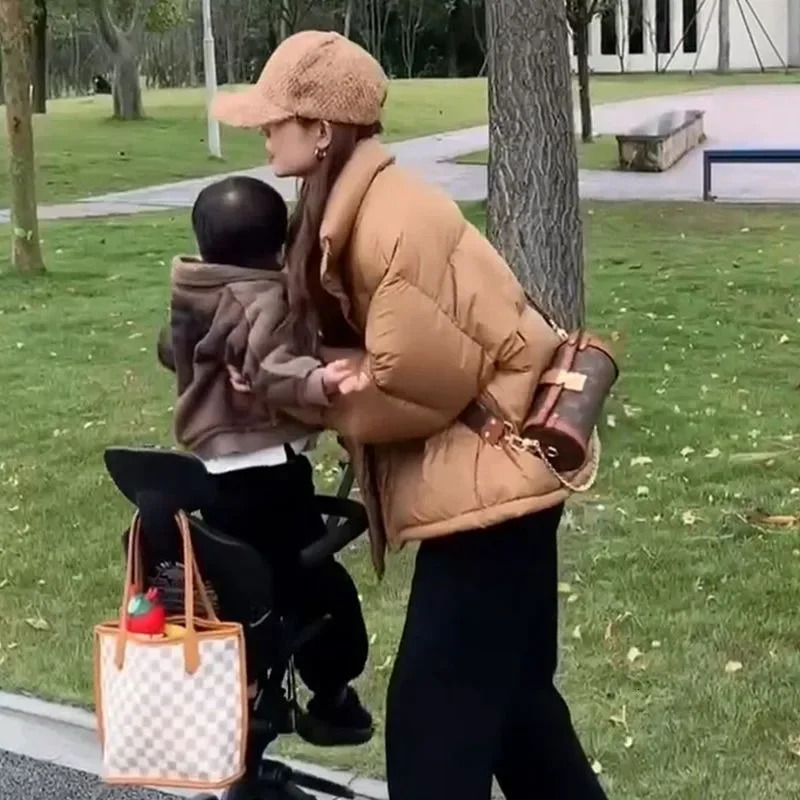 2023 Short Down Cotton Jacket for Women Black Casual Thickened and Slimming Bread 240930