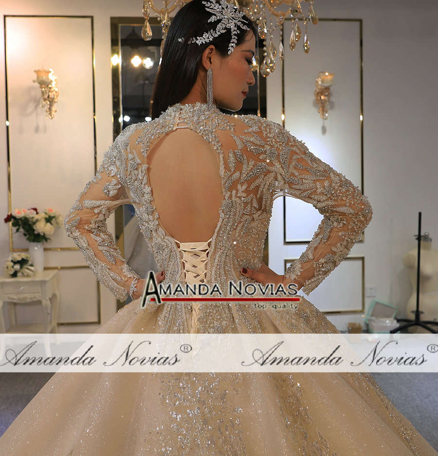 Amanda Novias Brand Gold Dress Real Work High Quality Dubai Wedding Dresses Not With Veil