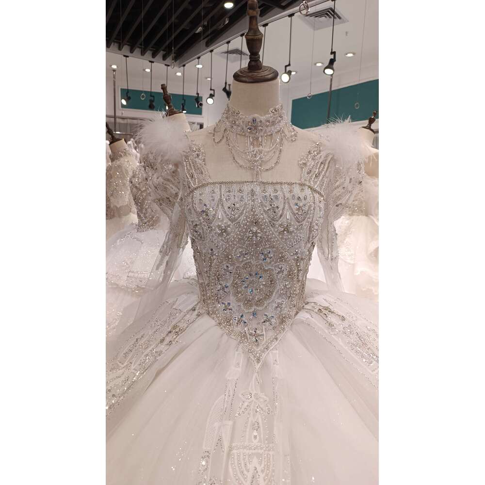 Green Collection New Design BEADS long sleeves wedding Dress glitters Crystals Ball Gown Bridal dresses