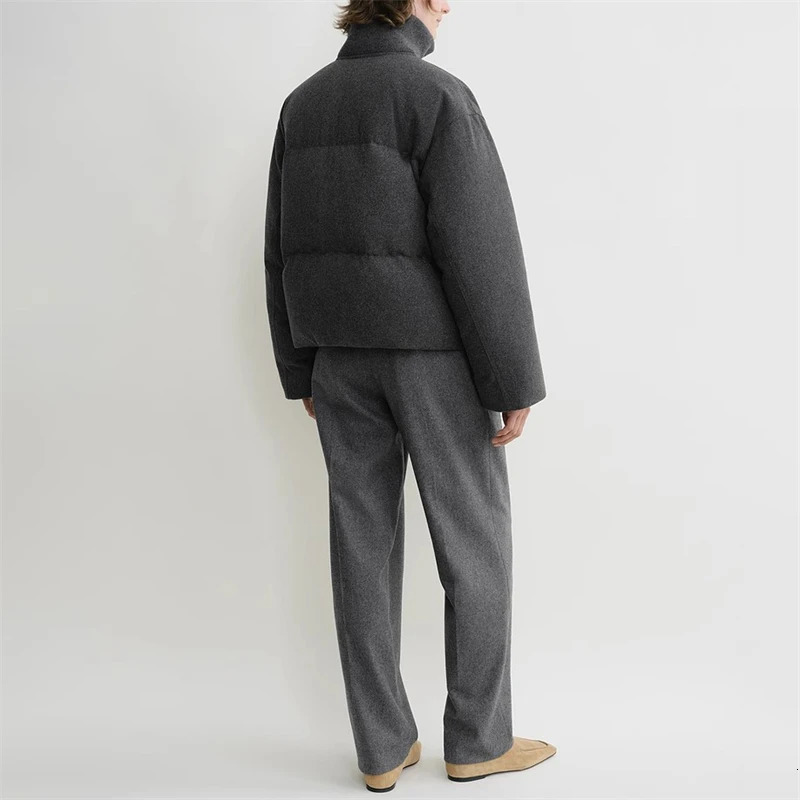 Winter Womens Turtle Neck Wool Blended Short Quilt Down Jacket Y2K High Quality White Duck Down Thick Slimming Jacket 241009