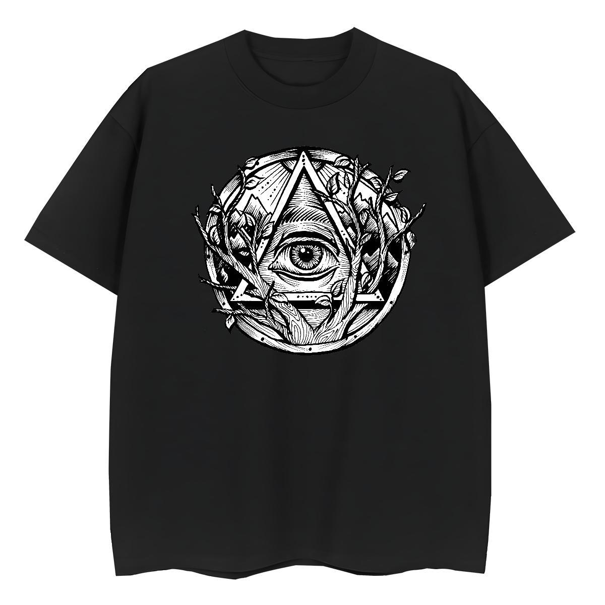 2024 DIY T-Shirts 100% Cotton 230g Short Sleeve O-Neck Beach eye of the devil Woman Tshirt Loose fit Cartoon Floral Printing Tops Tees