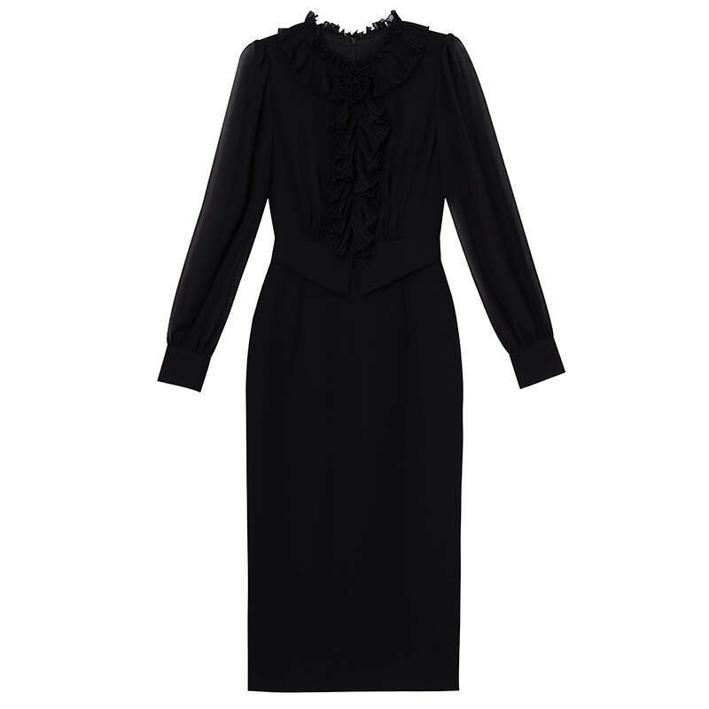 Autumn Dress for Women 2024 New Goddess Style High end Mushroom Edge Long Sleeve Waist cinching Slimming Skirt