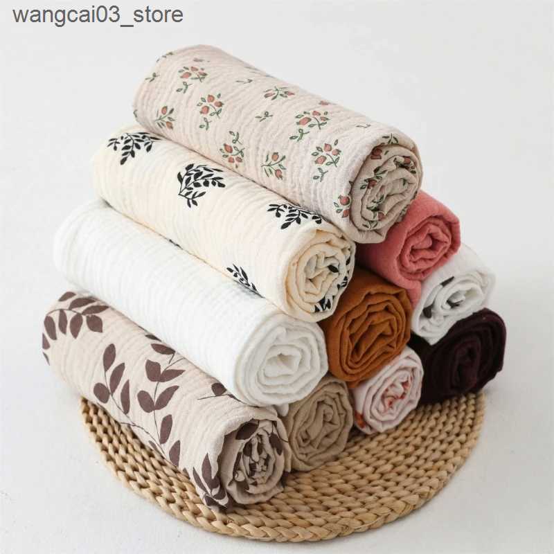 Blankets Swaddling 2pcs Cotton Swaddle Blanket Baby Blanket Floral Print Muslin Diaper Swaddle New Born Crinkle Fabric Born Stroller Cover L240910