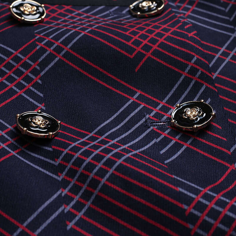 Fashion Skirt for Women 2024 Autumn New Collection with Grid Pattern Round Neck Waist Collection Long Sleeve Coat Two Piece Set