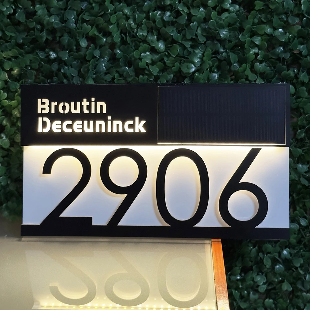 Personalized solar powered residential digital lights external LED Plaque customization 3D laser cutting street family name door sign 241008