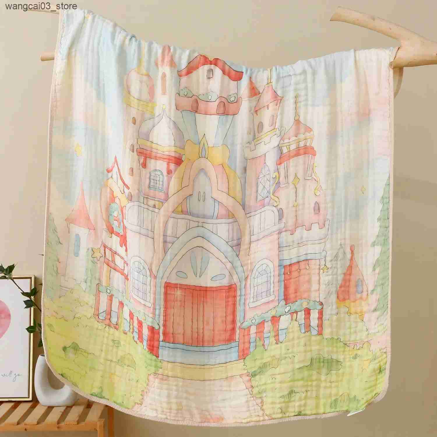Blankets Swaddling Double Crepe Baby Blankets Newborn Muslin Cotton Gauze Quilt Print Swaddle Blanket Kids Bedding Stroller Cover L240910