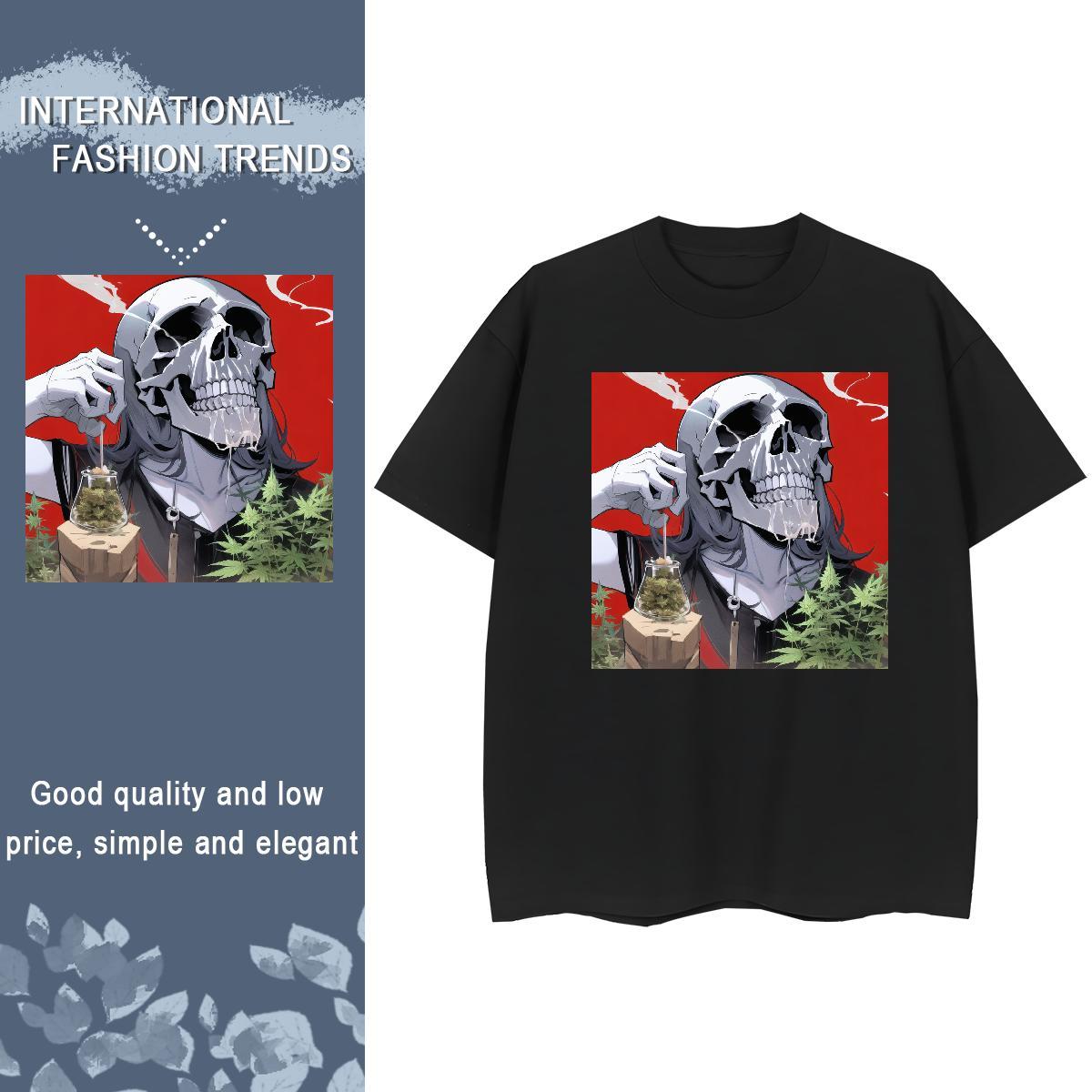 TOP Quality T shirt 230g 100% Cotton Comfortable Summer Casual skull Women Tshirts Loose Cartoon Floral Printing Wear