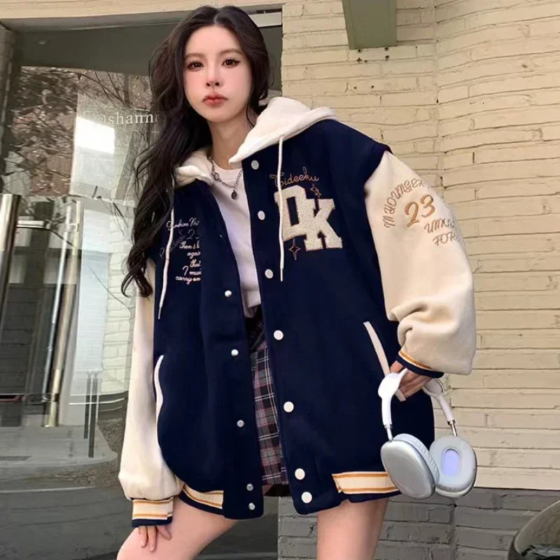 Korean Version Of Retro College Style Letter Embroidery Jacket And Coats Women Street Harajuku Casual Loose Baseball Uniform Top 241011
