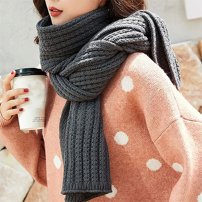 Korean WomenS Knitted Scarf Winter Wild Student Warm Ladies White Black Thick Long Woman Scarf 241009
