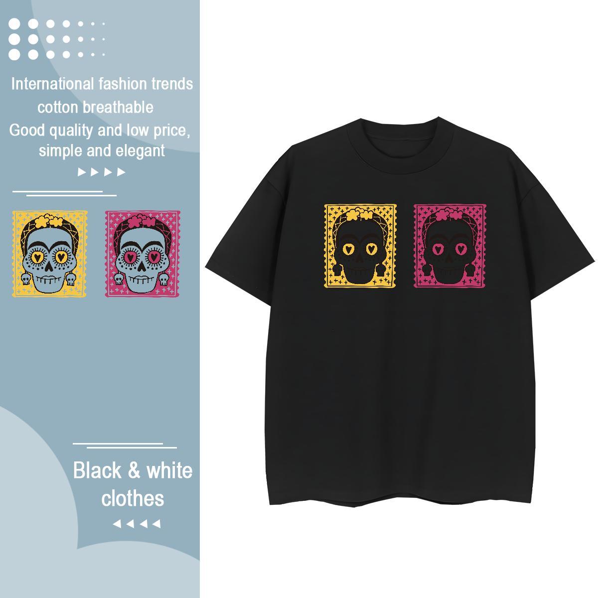 Fashion T Shirt For Woman 230g Cotton Breathable Short Sleeve Daily Wear skull Couples T Shirts Nice Oversized Clothes Shirt