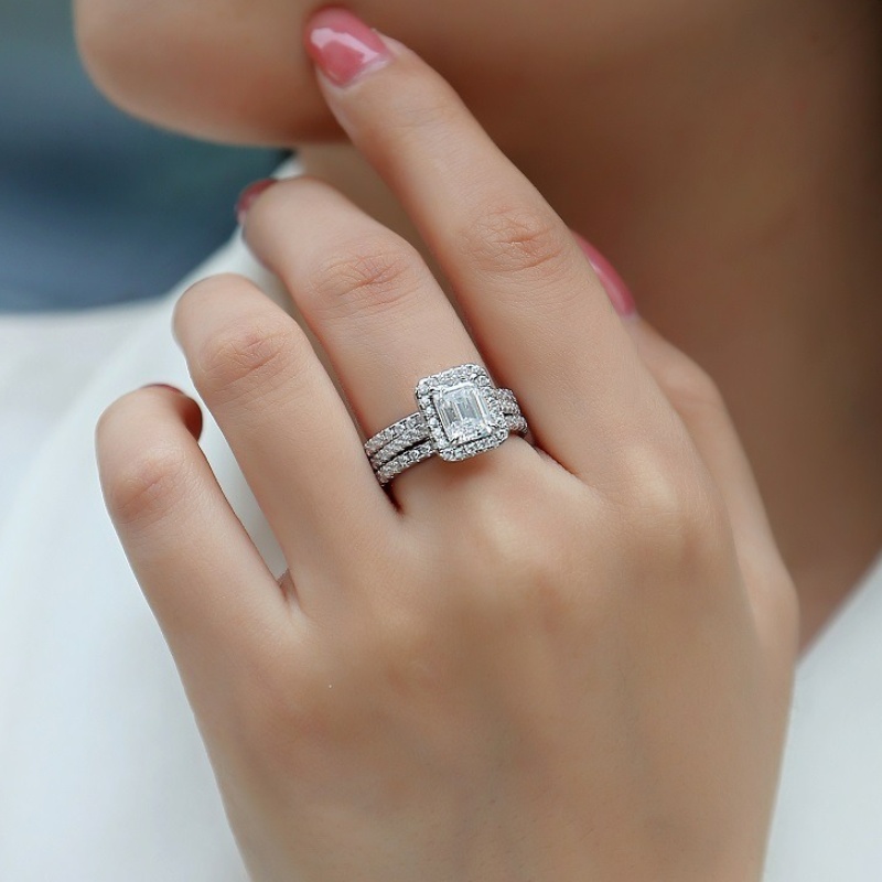 3in1 Women GRA Moissanite Ring S925 Sterling Silver 1.5ct Square Moissanite Diamond Rings for Women Promise Jewelry Engagement Rings Gift