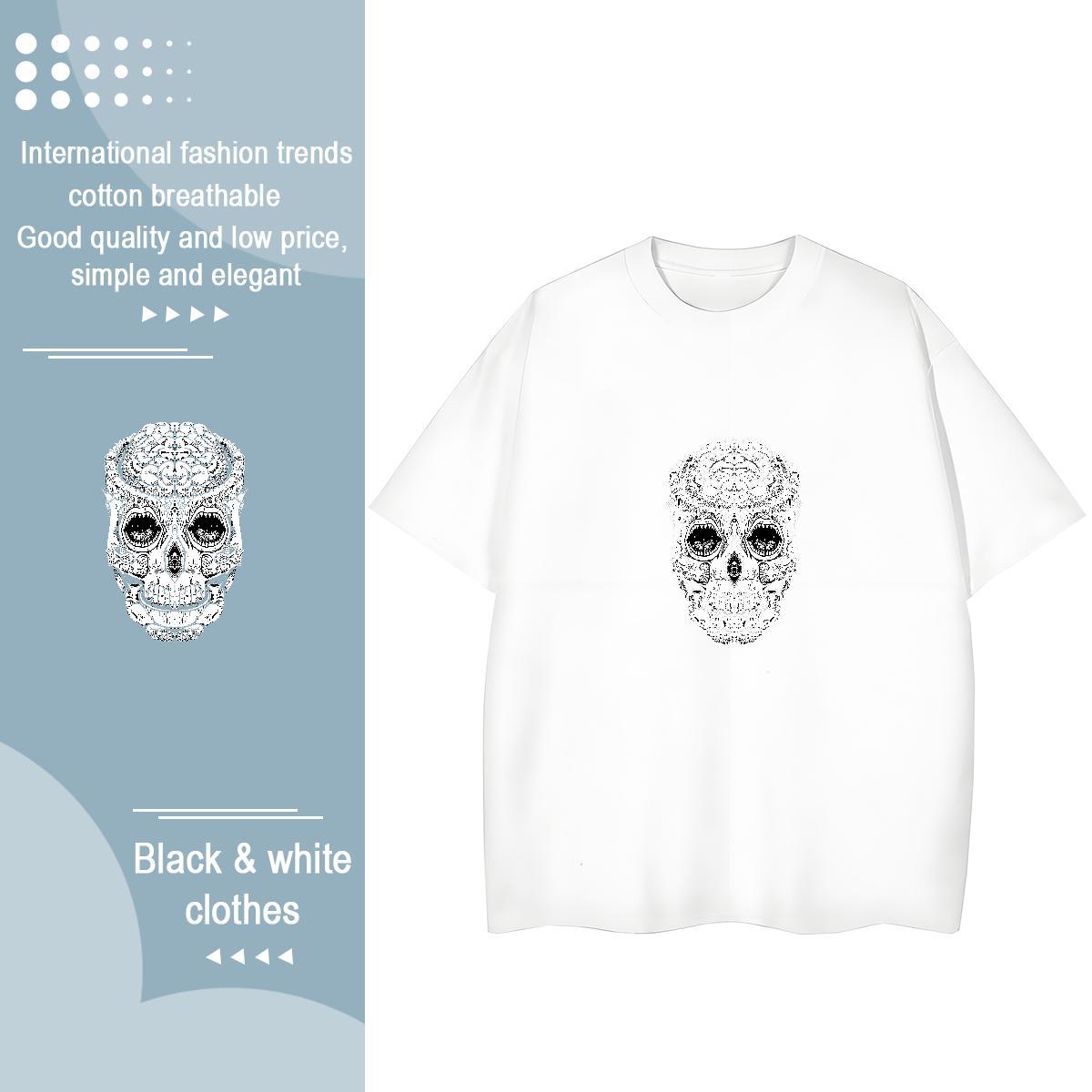 2024 DIY T-Shirts for Women 230g Cotton Breathable Soft Casual Beach skull Womens Tshirts Popular Cartoon Printing L-4XL Clothes Shirt