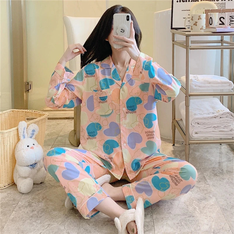 Womens Pajamas Autumn Printed Long Sleeve Casual Evening Dress Two Piece Pajama Set 241011