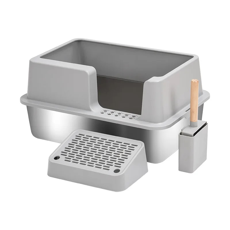 Pet Extra Large Stainless Steel Cat Litter Box with High Wall Enclosure Non-Stick Leak Proof Easy to Clean For Comfortable Use