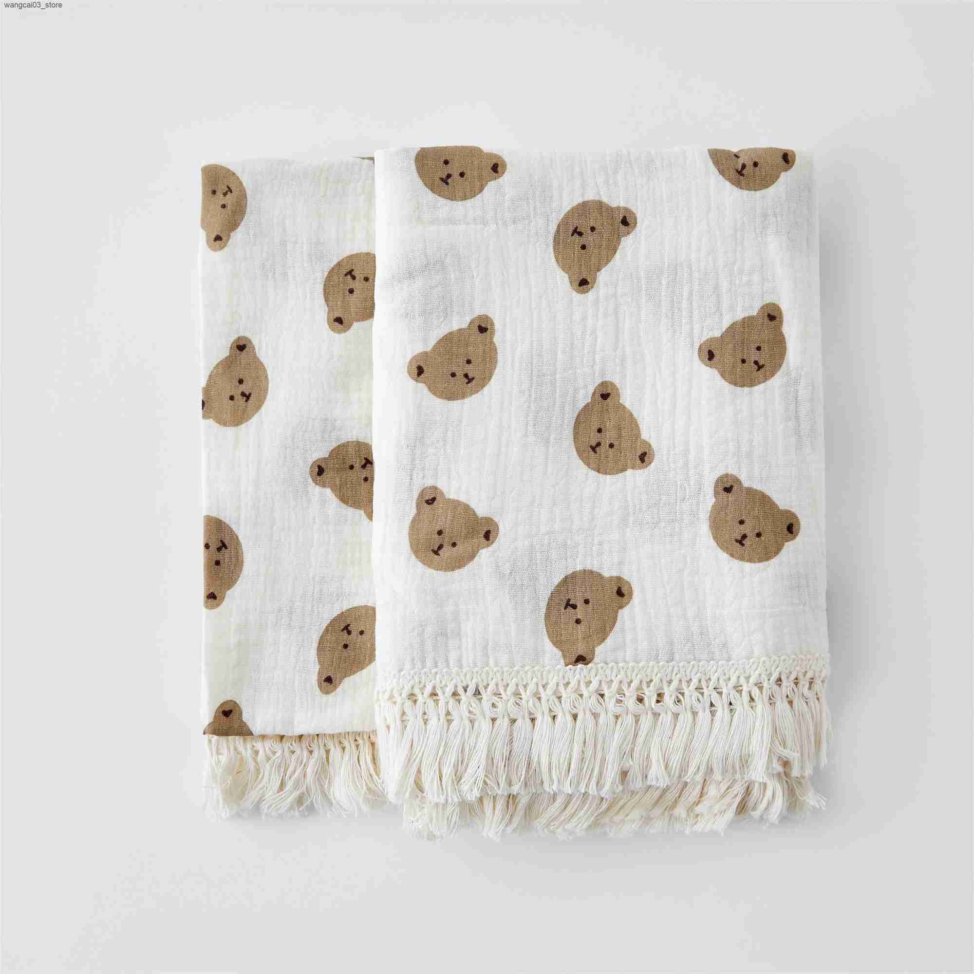 Blankets Swaddling Organic Baby Blankets Muslin Swaddle For Newborn Fringe Double Layer Cotton Summer Blanket Bed Comforter Infant Baby Stuff Bebe L24