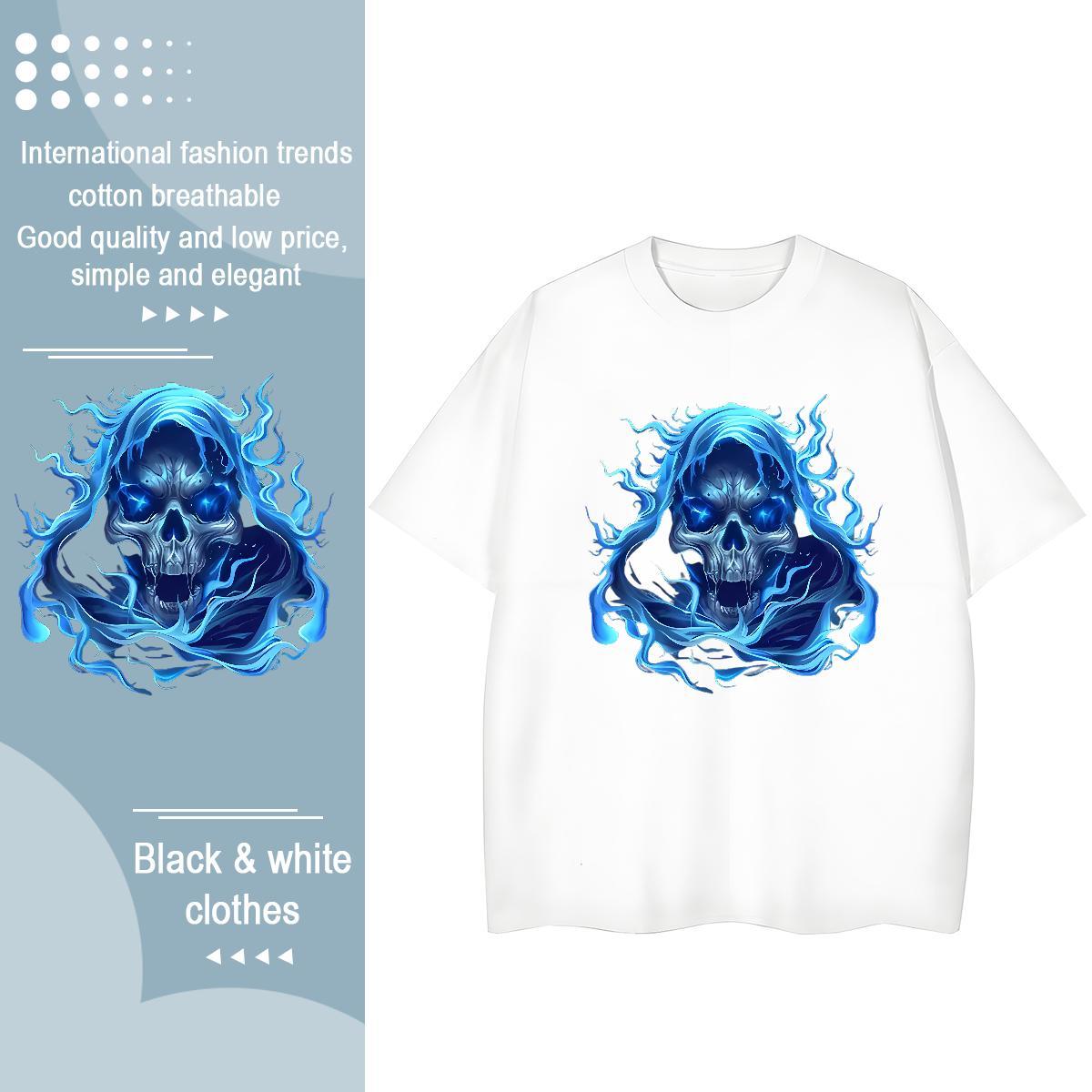 Stylist Womens T Shirts 230g Cotton O-Neck Short Sleeve Daily Wear skull Lady T shirt Comfortable Oversized Clothings