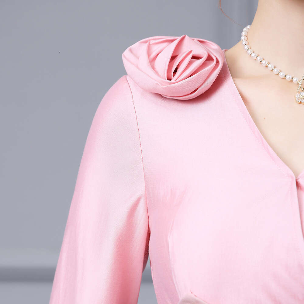 pink high-end socialite temperament dress 2024 new autumn patchwork high waist exquisite slit hip skirt