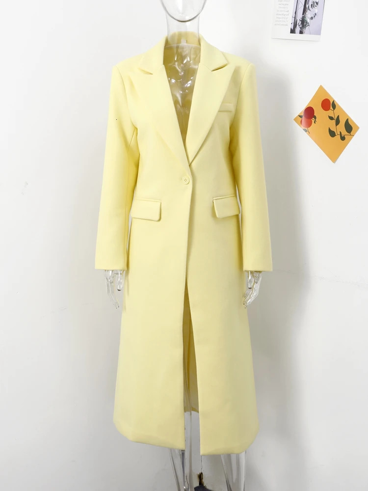 Fashion Yellow Woolen Long Coats For Women Loose Lapel Sleeve One Button Solid Coat 2024 Autumn Winter Elegant Streetwear 240930