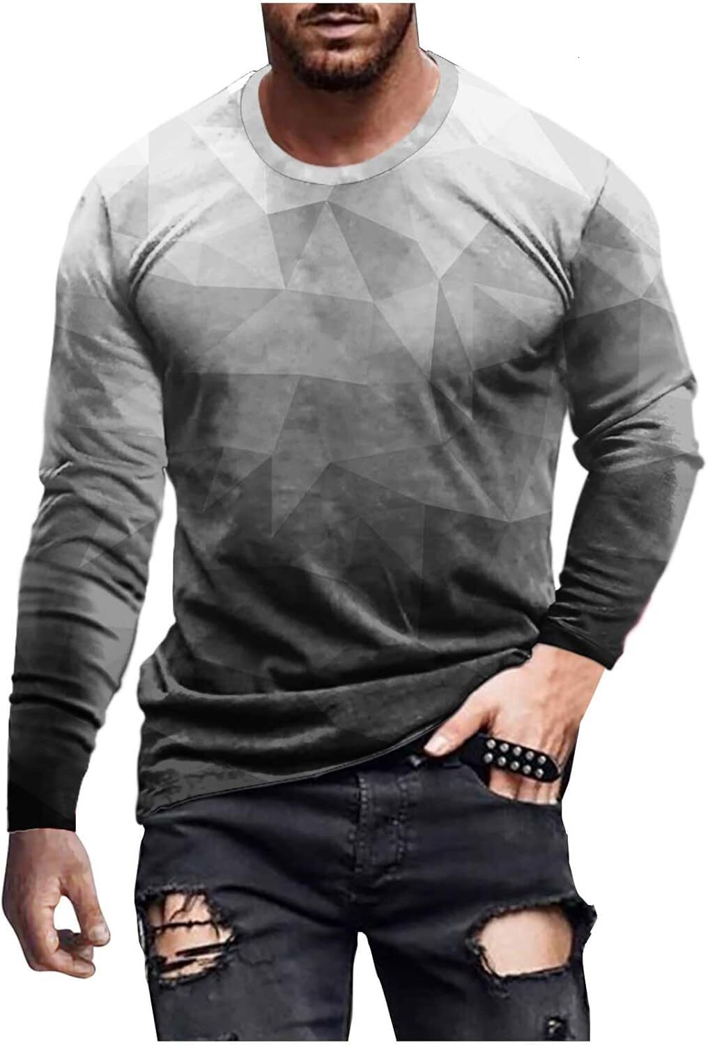 Long Sleeve Shirts for Men sweatshirt 3D Shirt for Men Funny Graphic Print Long Sleeve Cool Muscle T Shirts for Mens Boys Trendy Streetwear Casual Sty