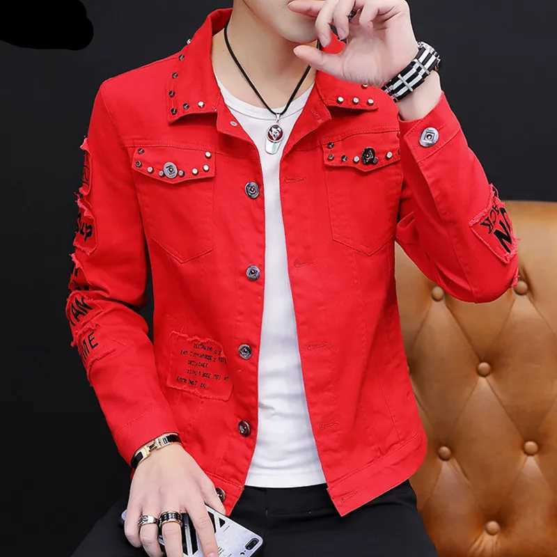 Mens Denim Jacket Spring/Summer Personalized Design Denim Jacket Mens Slim Fit Solid Color Handsome Edition W250103